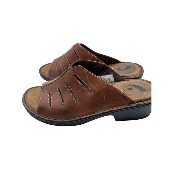 Dr. Scholls Size 8 USA Brown Leather Open-Toe Slip-On Sandals Black Outsoles - Picture 5 of 7